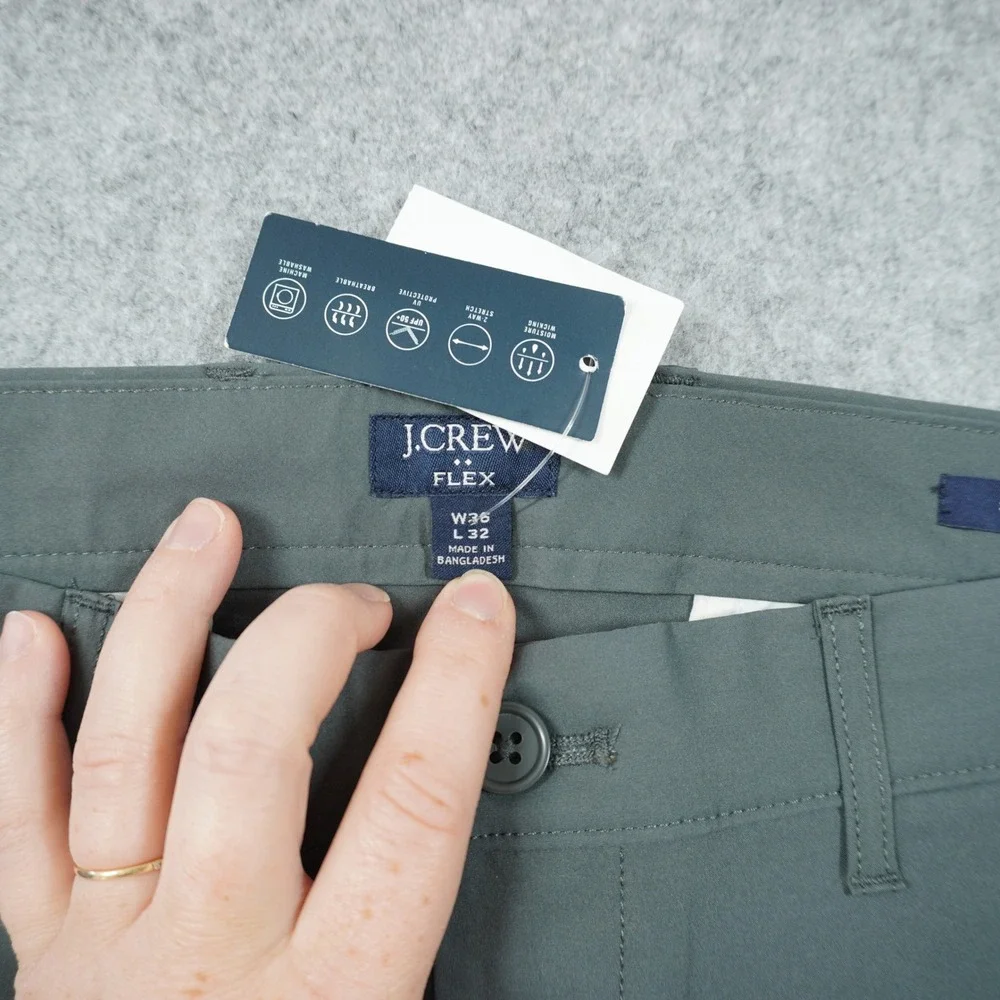 J. Crew Flex Slim Fit Tech Chino Pants Mens 36x32 Grey Green NWT Business Casual